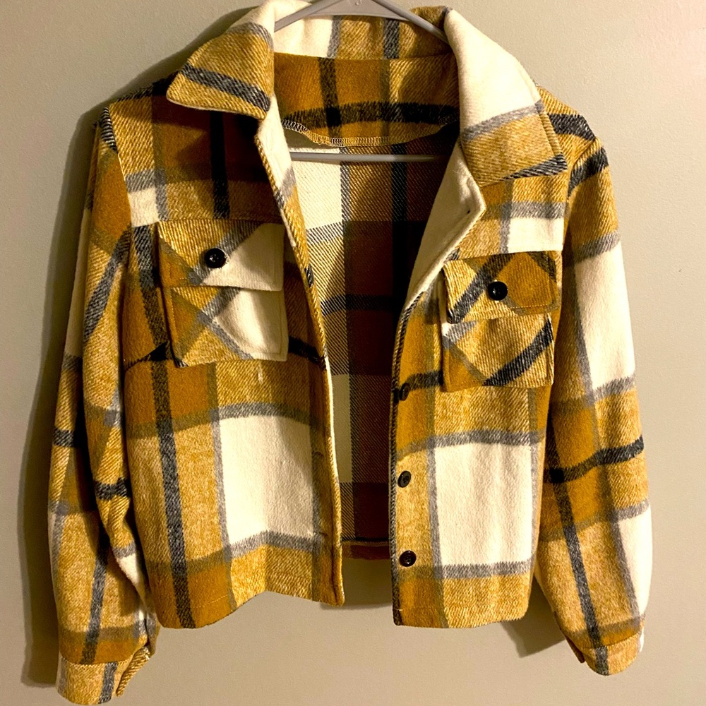 Mustard and blue women’s “Shacket”